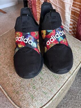 adidas Black Slip-On Sneakers with Multicolor Floral Strap
